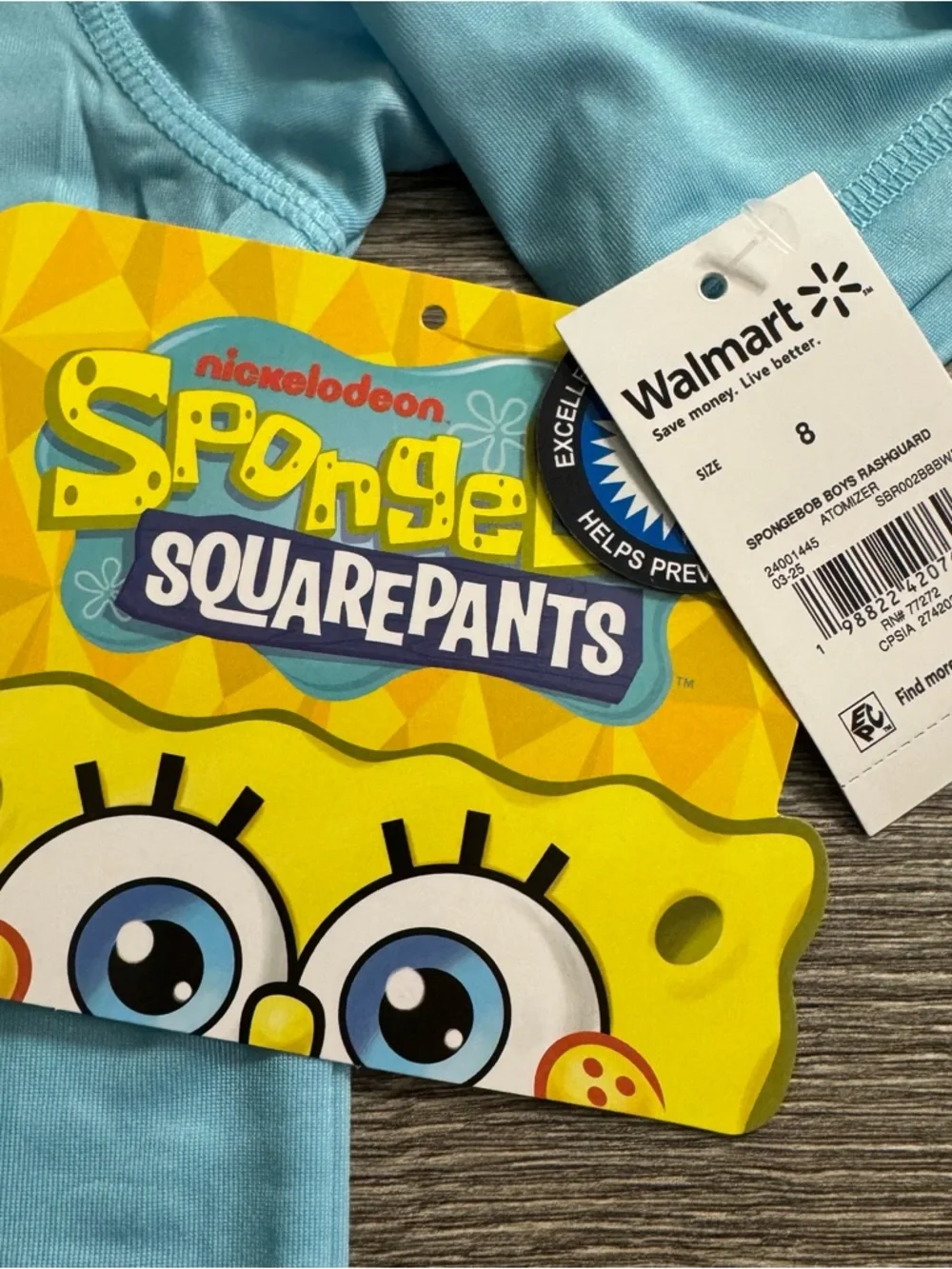 SpongeBob SquarePants Boys Graphic Rash Guard Size 8 Top Short Sleeves